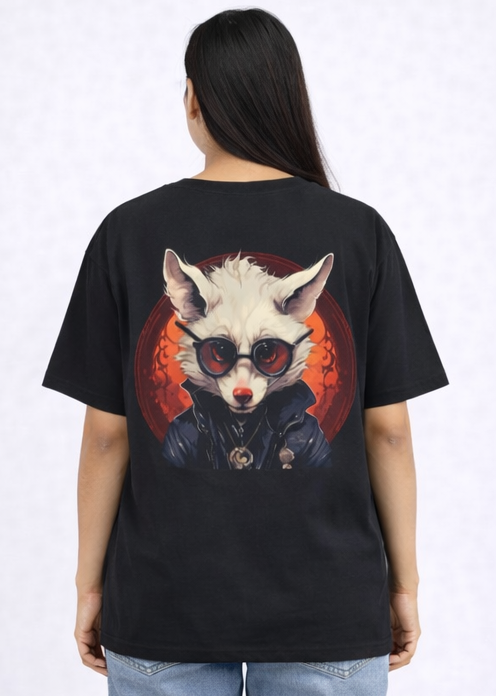 Crimson Halo Fox Oversized T-Shirt