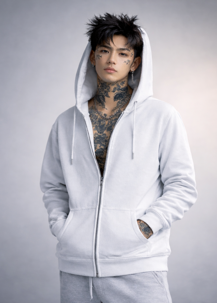 White Unisex Zip Hoodie