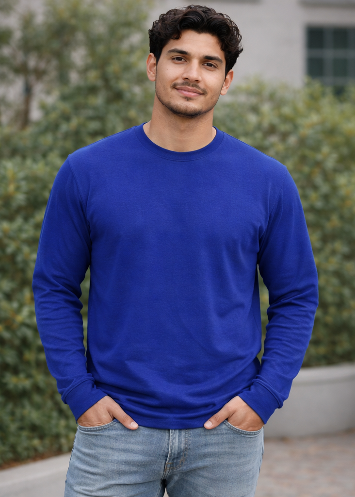 Blue Plain Full Sleeve T-Shirt